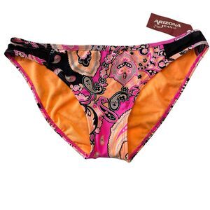 Arizona Jeans Co. Bikini Bottoms Pink Coral Black Paisley Junior Size Large